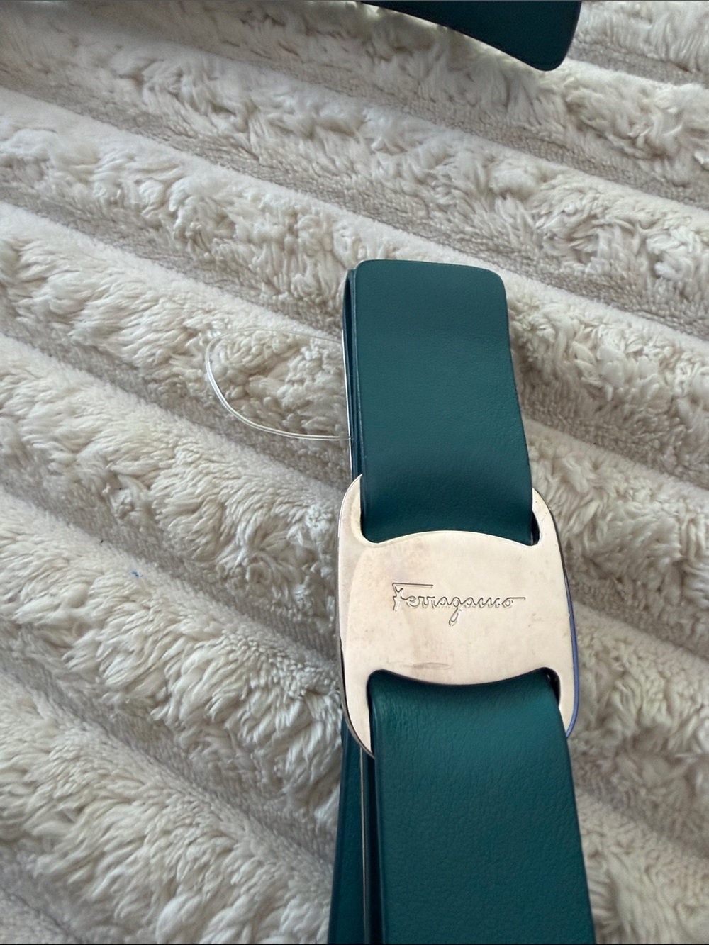Salvatore Ferragamo Teal Leather Belt with Signature Silver Buckle - Picture 4 of 5